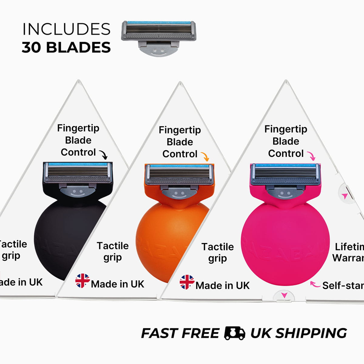Triple Treat - 3 RAZABALLs with 30 Premium Magnaclip Cartridge Blades